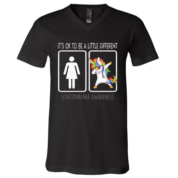 It's Ok To Be A Little Different Schizophrenia Awareness V-Neck T-Shirt