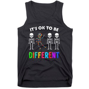 It's Ok To Be Different Funny Skeleton Puzzle Pieces Autism Tank Top