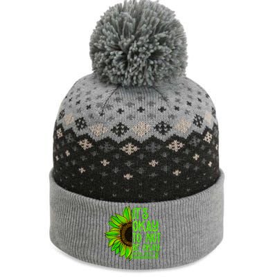 It's Okay To Not Be Okay Mental Health Awareness Green Sunflower The Baniff Cuffed Pom Beanie