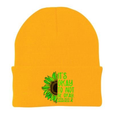 It's Okay To Not Be Okay Mental Health Awareness Green Sunflower Knit Cap Winter Beanie