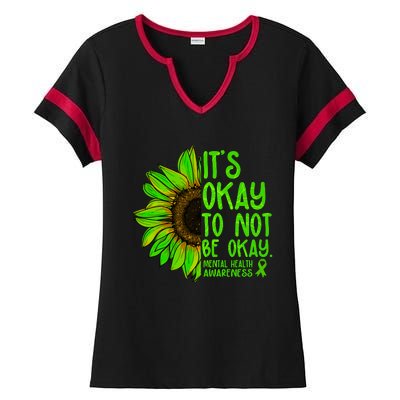 It's Okay To Not Be Okay Mental Health Awareness Green Sunflower Ladies Halftime Notch Neck Tee