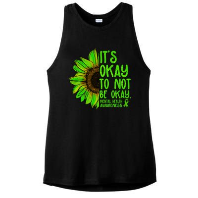 It's Okay To Not Be Okay Mental Health Awareness Green Sunflower Ladies PosiCharge Tri-Blend Wicking Tank