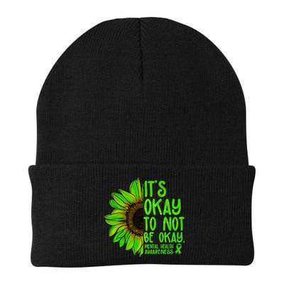 It's Okay To Not Be Okay Mental Health Awareness Green Sunflower Beanie