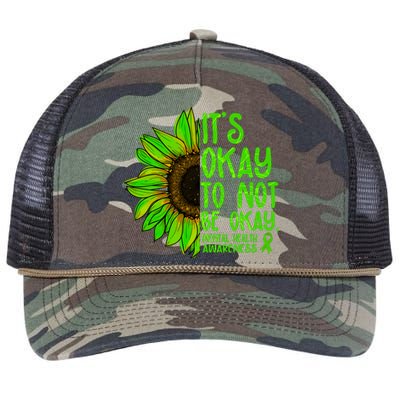 It's Okay To Not Be Okay Mental Health Awareness Green Sunflower Retro Rope Trucker Hat Cap