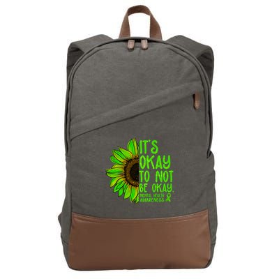 It's Okay To Not Be Okay Mental Health Awareness Green Sunflower Cotton Canvas Backpack