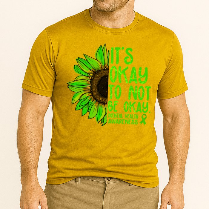 It's Okay To Not Be Okay Mental Health Awareness Green Sunflower Cooling Performance Crew T-Shirt