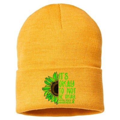 It's Okay To Not Be Okay Mental Health Awareness Green Sunflower Sustainable Knit Beanie