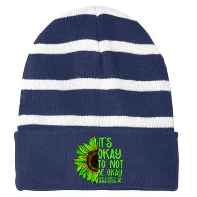 It's Okay To Not Be Okay Mental Health Awareness Green Sunflower Striped Beanie with Solid Band