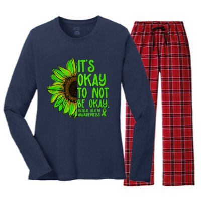 It's Okay To Not Be Okay Mental Health Awareness Green Sunflower Women's Long Sleeve Flannel Pajama Set 