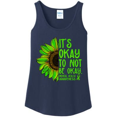 It's Okay To Not Be Okay Mental Health Awareness Green Sunflower Ladies Essential Tank