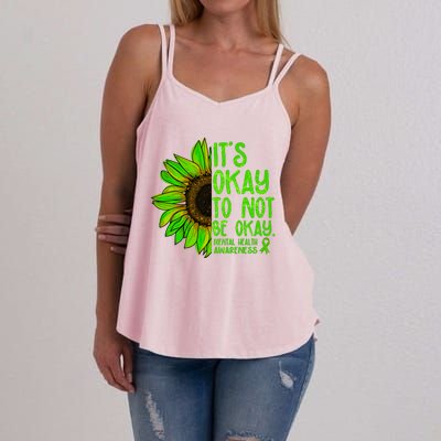 It's Okay To Not Be Okay Mental Health Awareness Green Sunflower Women's Strappy Tank