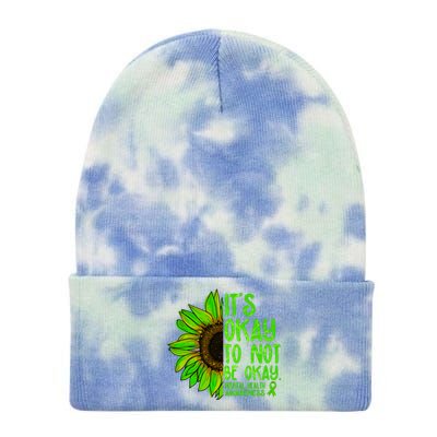 It's Okay To Not Be Okay Mental Health Awareness Green Sunflower Tie Dye 12in Knit Beanie