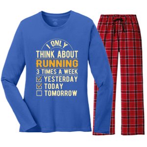 I Only Think About Running Sayings Runner Quotes Marathon Gift Women's Long Sleeve Flannel Pajama Set 