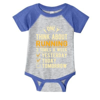 I Only Think About Running Sayings Runner Quotes Marathon Gift Infant Baby Jersey Bodysuit