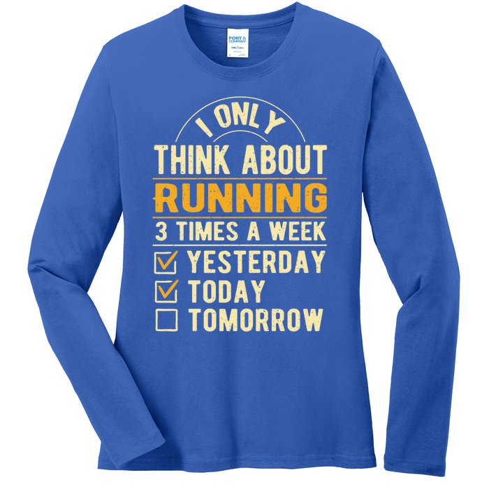 I Only Think About Running Sayings Runner Quotes Marathon Gift Ladies Long Sleeve Shirt