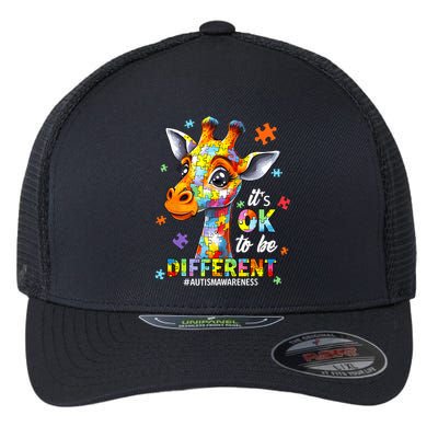 Its Ok To Be Different Autism Awareness Cute Giraffe Animal Flexfit Unipanel Trucker Cap