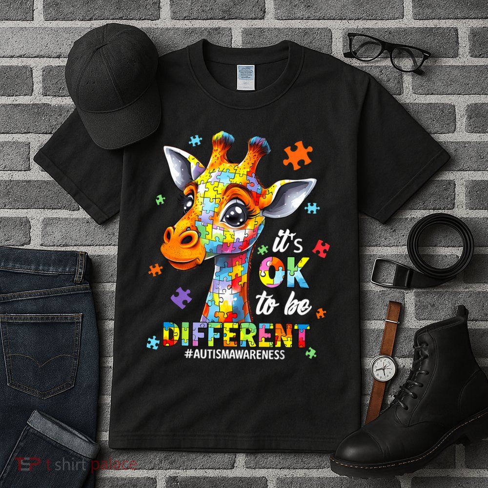 Its Ok To Be Different Autism Awareness Cute Giraffe Animal Tall T-Shirt
