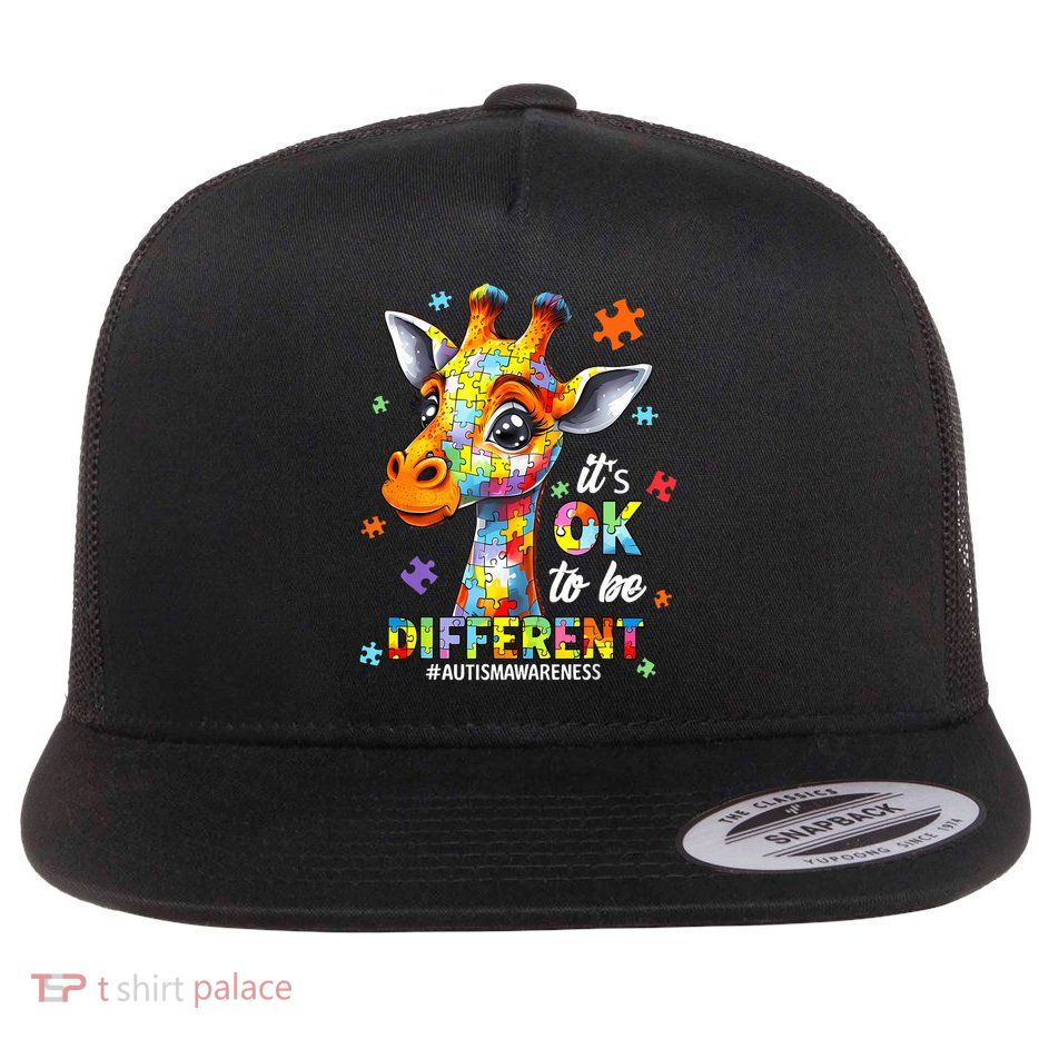 Its Ok To Be Different Autism Awareness Cute Giraffe Animal Flatbill Hat