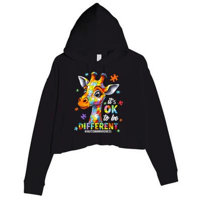 Its Ok To Be Different Autism Awareness Cute Giraffe Animal Crop Fleece Hoodie
