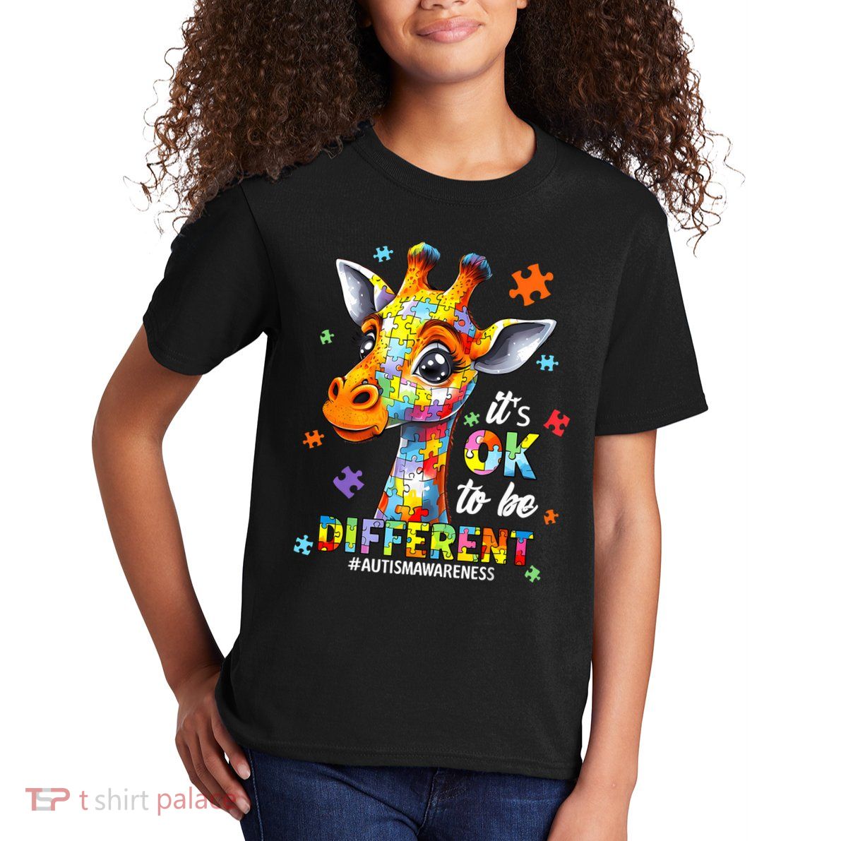 Its Ok To Be Different Autism Awareness Cute Giraffe Animal Kids T-Shirt