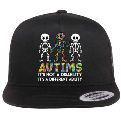 It's Ok To Be Different Skeleton Autism Awareness Funny Gift Cute Gift Flatbill Hat