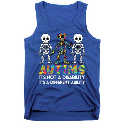 It's Ok To Be Different Skeleton Autism Awareness Funny Gift Cute Gift Tank Top