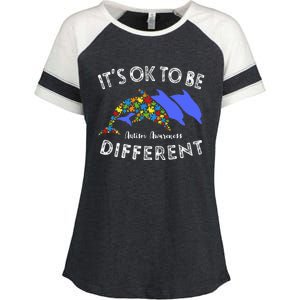 Its Ok To Be Different Dolphin Autism Awareness Gift Enza Ladies Jersey Colorblock Tee