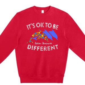 Its Ok To Be Different Dolphin Autism Awareness Gift Premium Crewneck Sweatshirt