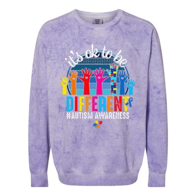 It's Ok To Be Different Autism Awareness Hands Heart Rainbow Colorblast Crewneck Sweatshirt