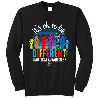 It's Ok To Be Different Autism Awareness Hands Heart Rainbow Tall Sweatshirt