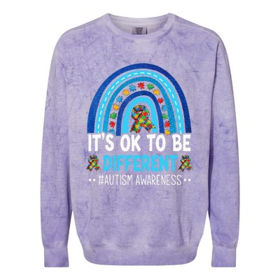 It's OK To Be Different Autism Awareness month Rainbow Mom Colorblast Crewneck Sweatshirt