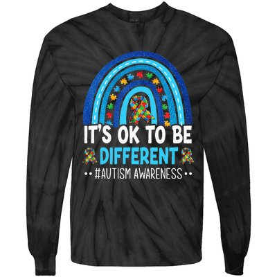 It's OK To Be Different Autism Awareness month Rainbow Mom Tie-Dye Long Sleeve Shirt