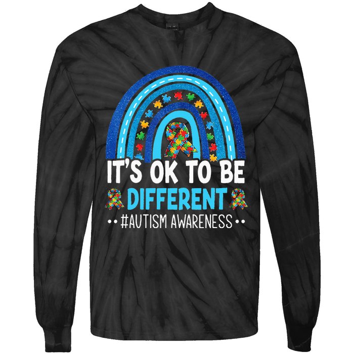 It's OK To Be Different Autism Awareness month Rainbow Mom Tie-Dye Long Sleeve Shirt