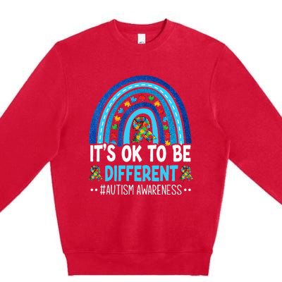 It's OK To Be Different Autism Awareness month Rainbow Mom Premium Crewneck Sweatshirt