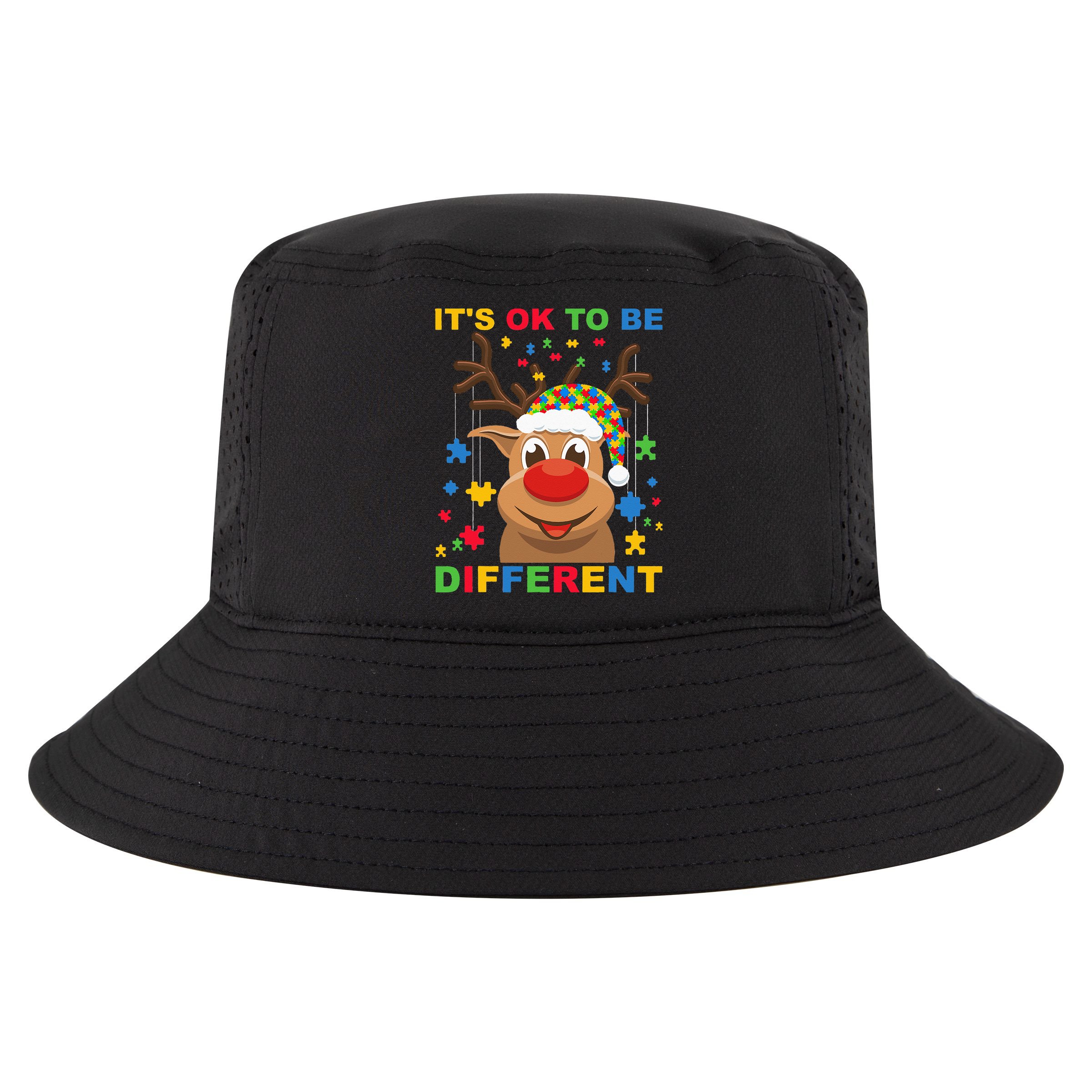 its ok to be different reindeer autism christmas Cool Comfort Performance Bucket Hat