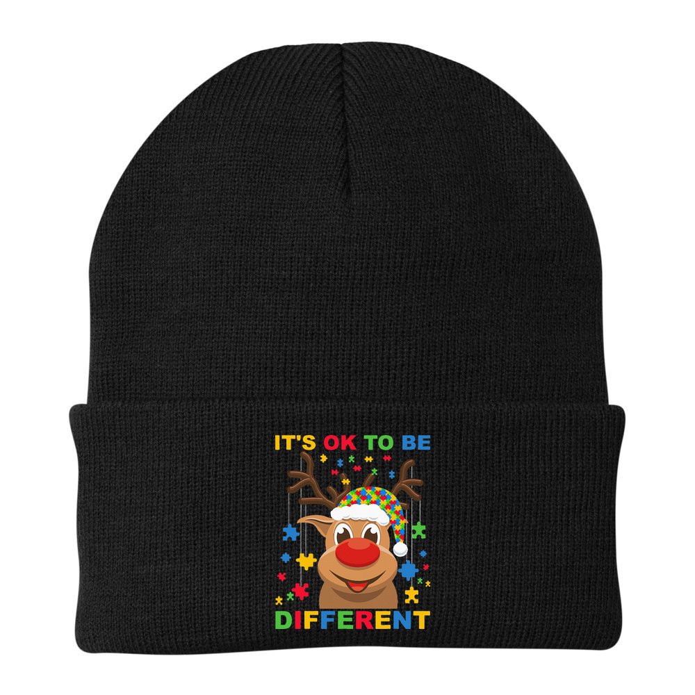 its ok to be different reindeer autism christmas Beanie