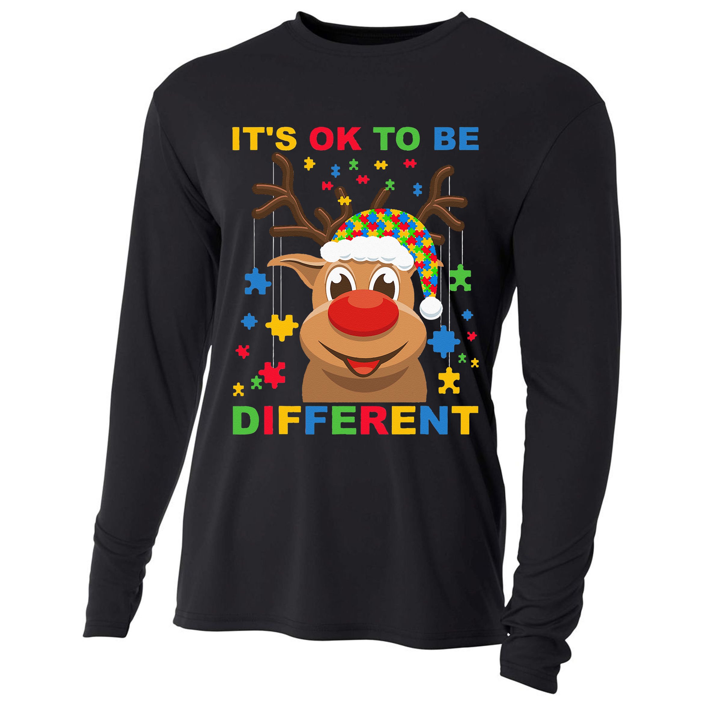 its ok to be different reindeer autism christmas Cooling Performance Long Sleeve Crew