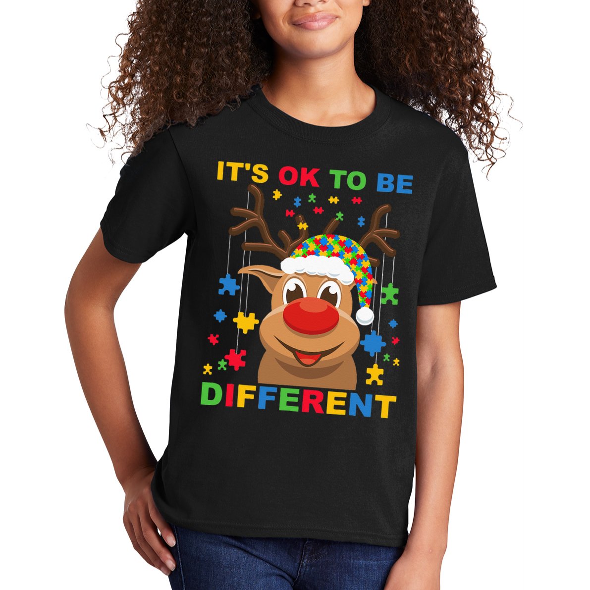 its ok to be different reindeer autism christmas Kids T-Shirt