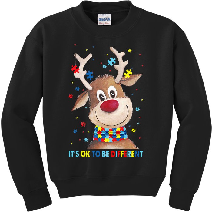 It's Ok To Be Different Reindeer Christmas Autism awareness Kids Sweatshirt