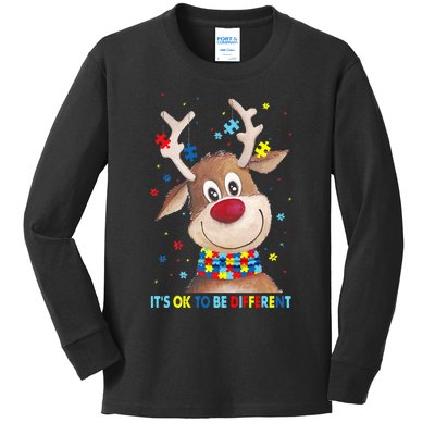 It's Ok To Be Different Reindeer Christmas Autism awareness Kids Long Sleeve Shirt