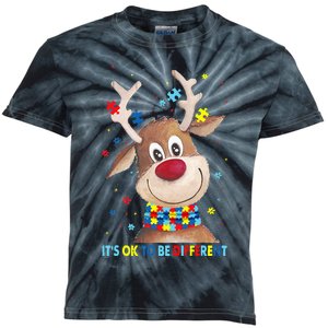 It's Ok To Be Different Reindeer Christmas Autism awareness Kids Tie-Dye T-Shirt