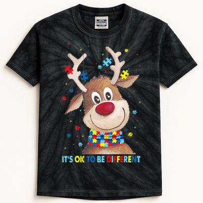 It's Ok To Be Different Reindeer Christmas Autism awareness Kids Tie-Dye T-Shirt