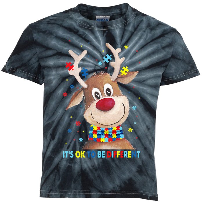 It's Ok To Be Different Reindeer Christmas Autism awareness Kids Tie-Dye T-Shirt