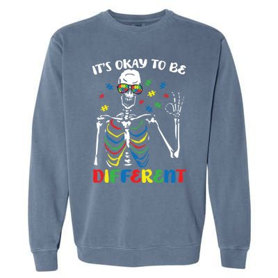 Its Okay To Be Different Autism Awareness Skeleton Puzzle Cool Gift Garment-Dyed Sweatshirt