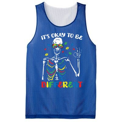 Its Okay To Be Different Autism Awareness Skeleton Puzzle Cool Gift Mesh Reversible Basketball Jersey Tank