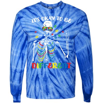 Its Okay To Be Different Autism Awareness Skeleton Puzzle Cool Gift Tie-Dye Long Sleeve Shirt