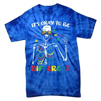 Its Okay To Be Different Autism Awareness Skeleton Puzzle Cool Gift Tie-Dye T-Shirt