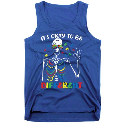 Its Okay To Be Different Autism Awareness Skeleton Puzzle Cool Gift Tank Top