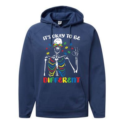 Its Okay To Be Different Autism Awareness Skeleton Puzzle Cool Gift Performance Fleece Hoodie