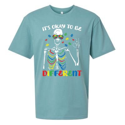 Its Okay To Be Different Autism Awareness Skeleton Puzzle Cool Gift Sueded Cloud Jersey T-Shirt